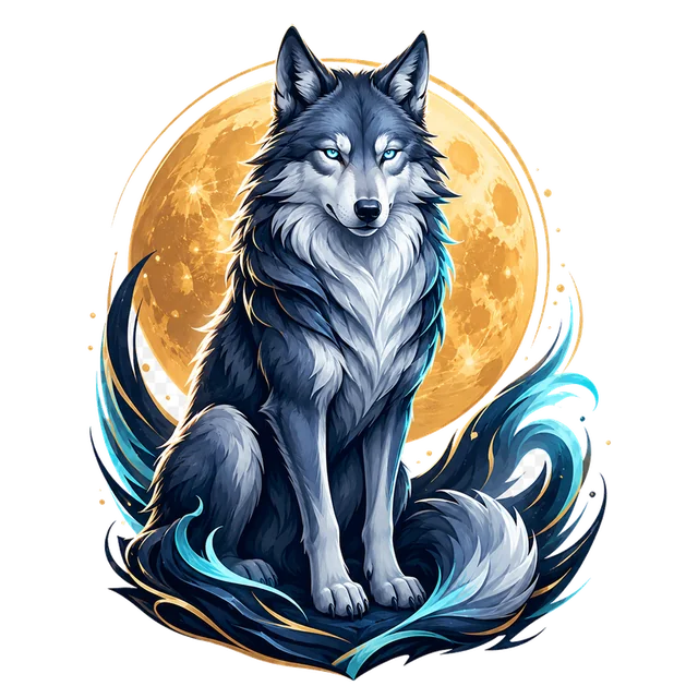 Wolf Winner mascot: a wolf under a full moon